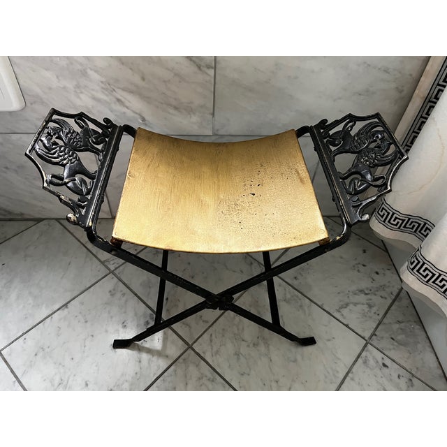 Black 1920s Empire Regency X Stool With Griffin Lion in the Manner of Oscar Bach For Sale - Image 8 of 11