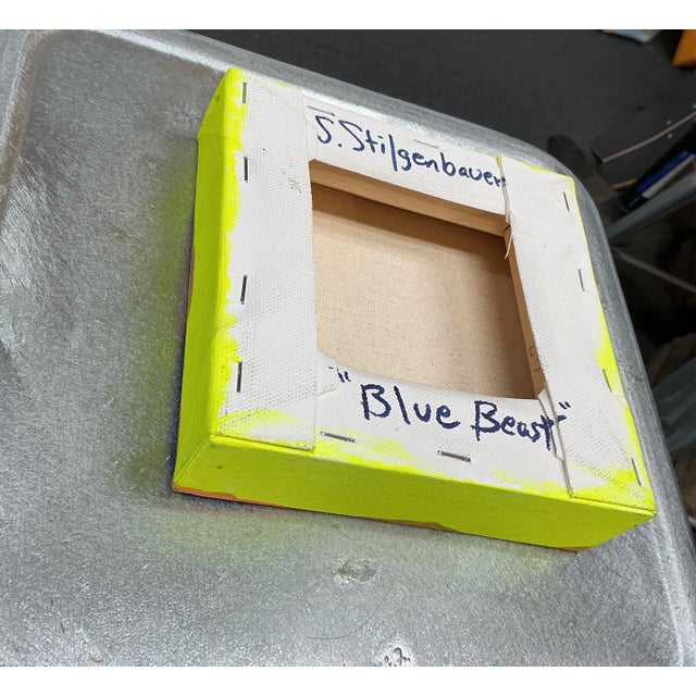 Contemporary "Blue Beast" Little Abstract Painting on Stretched Canvas For Sale - Image 3 of 3