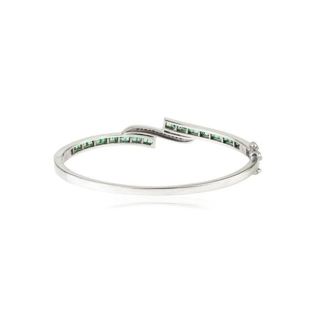 Not Yet Made - Made To Order Vintage Style Emerald and Diamond Sterling Silver Bangle Bracelet For Sale - Image 5 of 11