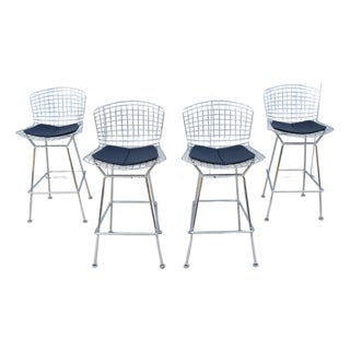 Mid-Century Modern Harry Bertoia for Knoll Bertoia Bar Height Stools - Set of 4 For Sale
