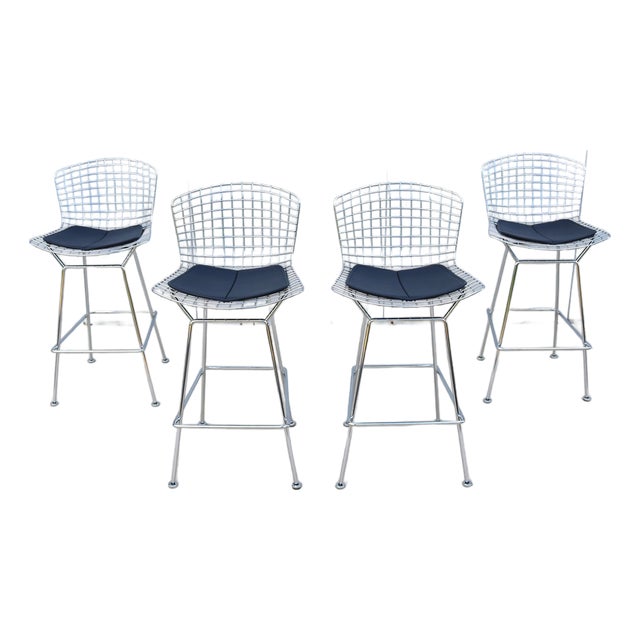 Mid-Century Modern Harry Bertoia for Knoll Bertoia Bar Height Stools - Set of 4 For Sale