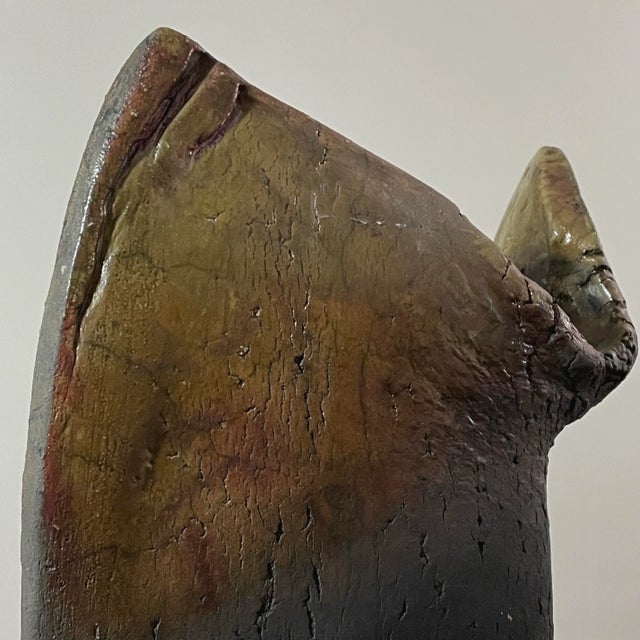 1970s 1970s Vintage Postmodernist Raku Slab Stoneware Vessel by Geraldine Shapiro, Signed For Sale - Image 5 of 9