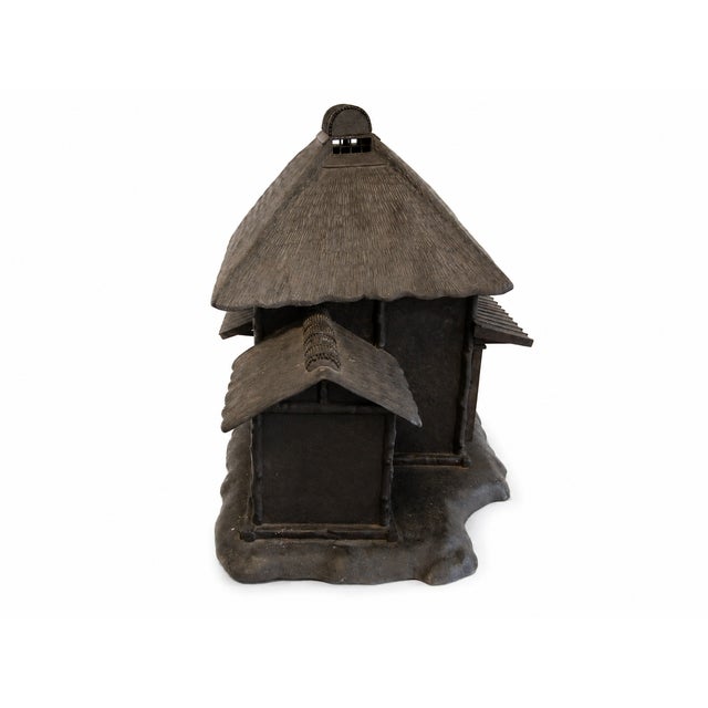 Antique Japanese Cast Iron House Lantern Oil Lamp 4-Door Signed Kyojiro For Sale - Image 4 of 10