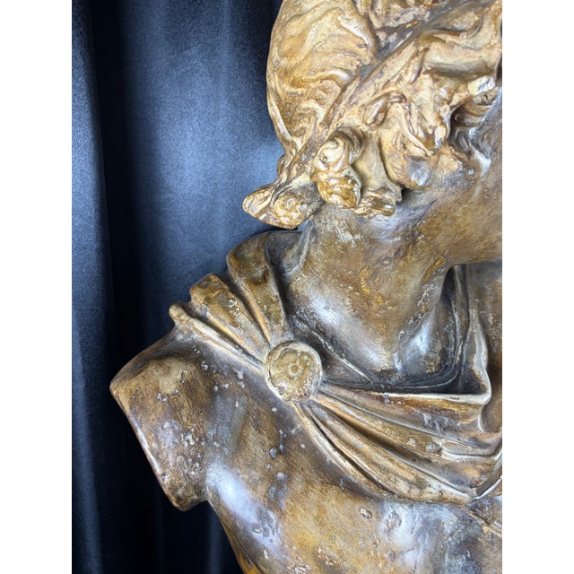 Sculpture Materials 24" Mid-Century Italian Basco "Attila's Antiquity" Patinated Chalkware Bust of Apollo Belvedere For Sale - Image 7 of 11