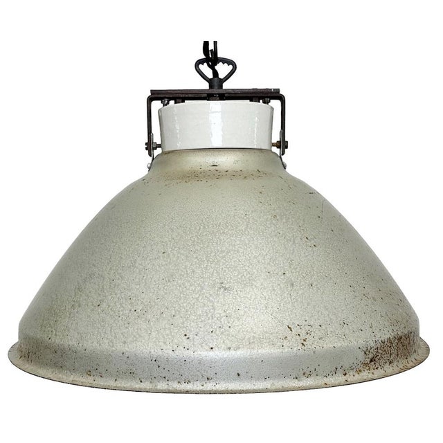 Industrial Grey Metal Factory Suspension Lamp, 1960s For Sale - Image 16 of 16