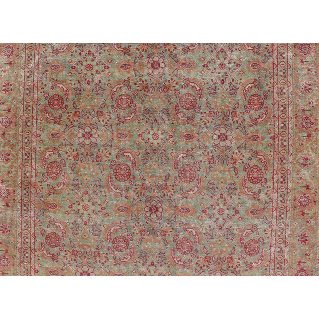 Early 20th Century Antique Persian Tabriz Rug With All-Over Design in Light Green, Pink, and Red For Sale - Image 5 of 11