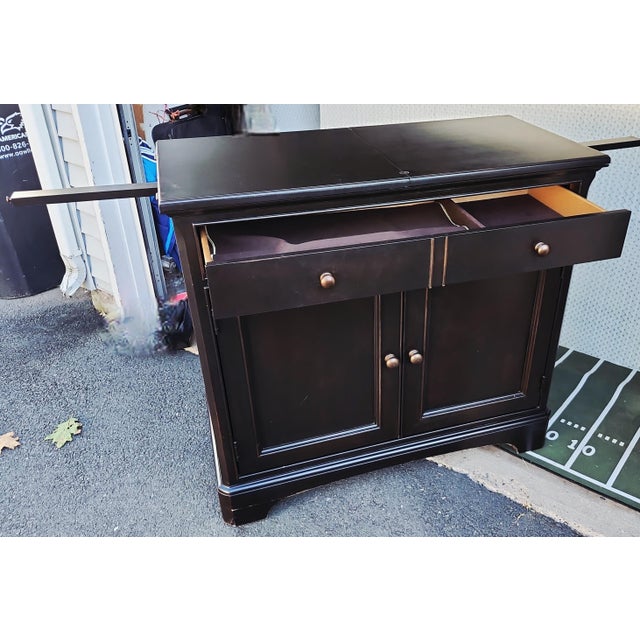 Thomasville Ebonized Wood Sideboard Buffet Server With Extendable Foldout Surfaces For Sale - Image 14 of 16