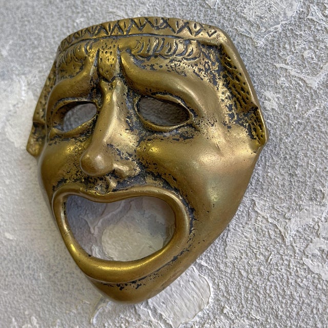 Decorative Mask in Brass from the Classical Greek-Roman Theatre, 1800s For Sale - Image 6 of 9