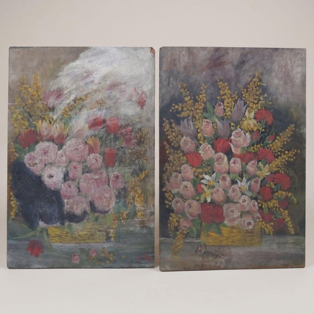 Alice Rey, Floral Still Lifes, Oils on Panels, 1950s, Set of 2 For Sale - Image 11 of 18
