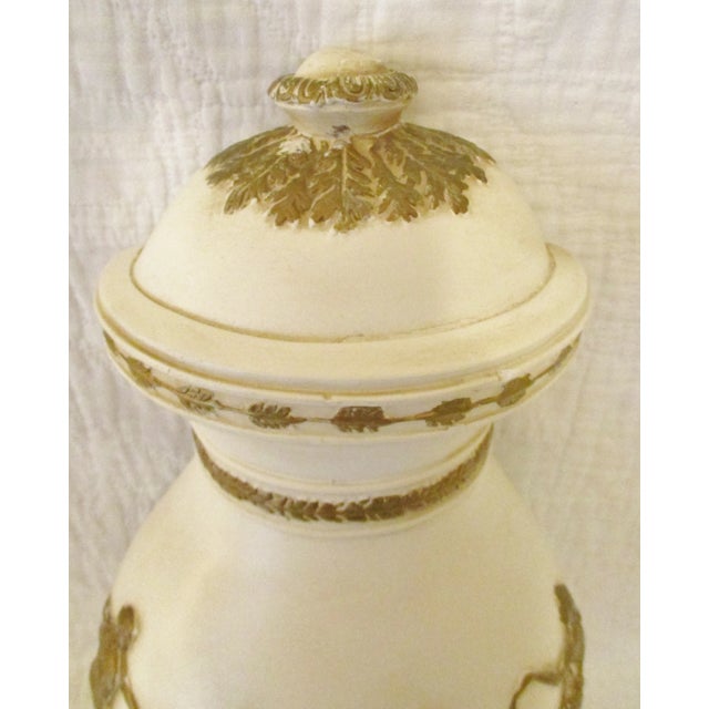 Vintage Roman Decorative Lavabo White With Gold Dancers and Oak Leaves Pottery - 2 Pieces For Sale - Image 4 of 11