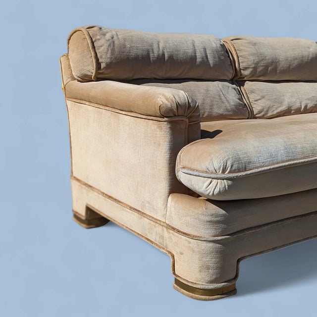 Postmodern Velvet & Brass Sofa by Drexel Heritage, 1980s, Mid-Century, Hollywood Regency For Sale - Image 4 of 10