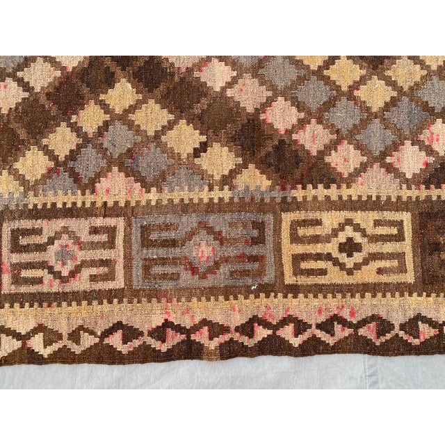 Afghan Maimana Kilim Accent Rug, Handwoven Wool, 3x7, Brown & Camel For Sale - Image 6 of 8