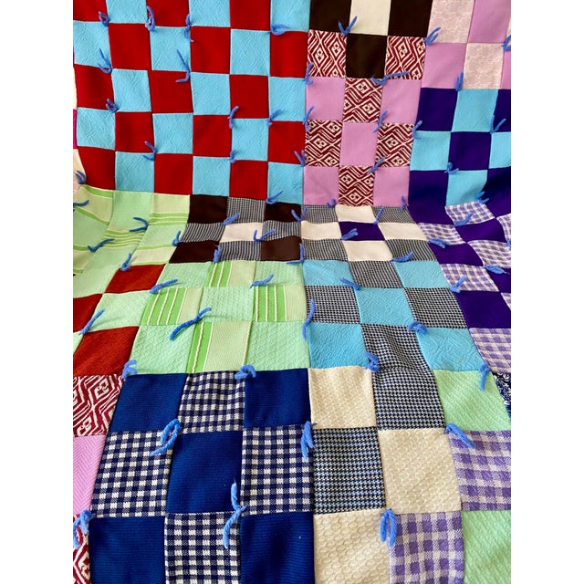 1970s Vintage 70s Patchwork Knit Quilt *Twin Size* Checkerboard Chickens Hearts Quilted Throw For Sale - Image 5 of 9
