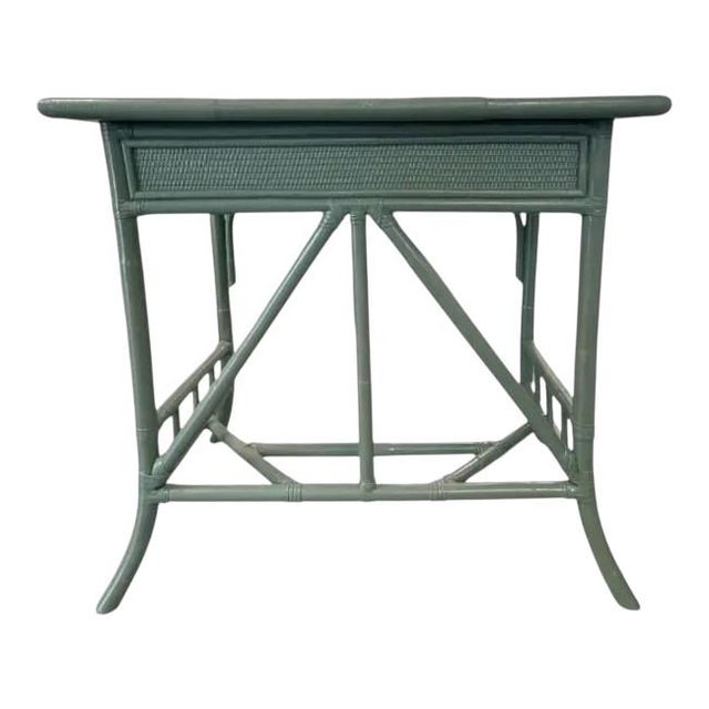 Green Pair of Vintage Painted Rattan Side Tables / Nightstands With Drawers For Sale - Image 8 of 8