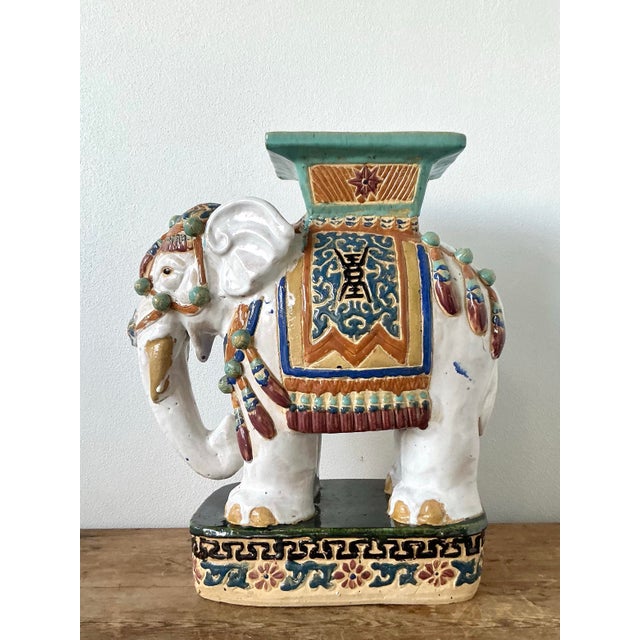 Ceramic Vintage Boho Glazed Ceramic Low Elephant Stool For Sale - Image 7 of 12