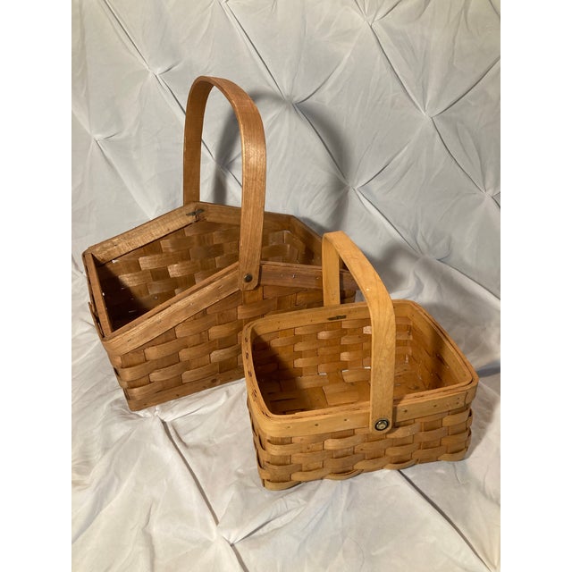 Wood American Baskets. Two Iconic, Authentic Longaberger Maple Wood Baskets Handcrafted in Dresden, Ohio. For Sale - Image 7 of 12