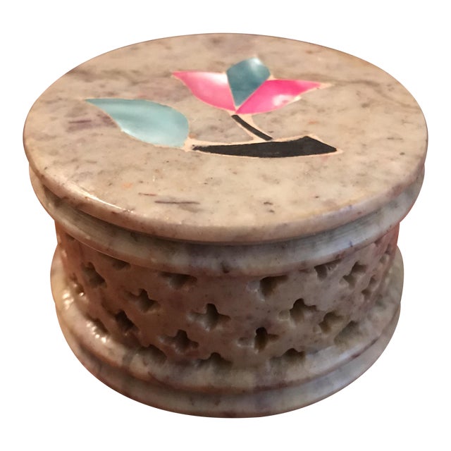 Soapstone Trinket Box with Floral Inlay Chairish