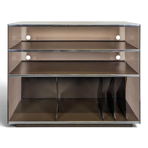 Gray Hi-Fi Cabinet with Drop-Down Door in Smoked Acrylic Glass and Chrome-Plated Metal, 1970s For Sale - Image 8 of 8