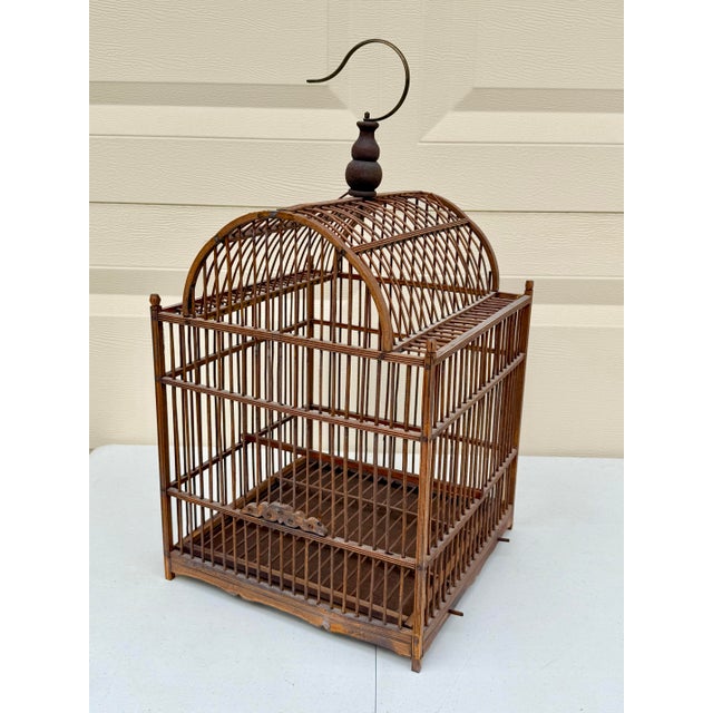 Asian Vintage Mid Century Asian Bamboo Bird Cage For Sale - Image 3 of 12