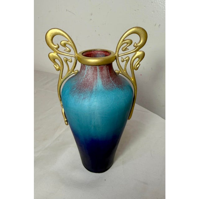 Antique Eugene Baudin French Bronze Mount Art Pottery Art Nouveau Vase 1843-1907 For Sale - Image 9 of 12