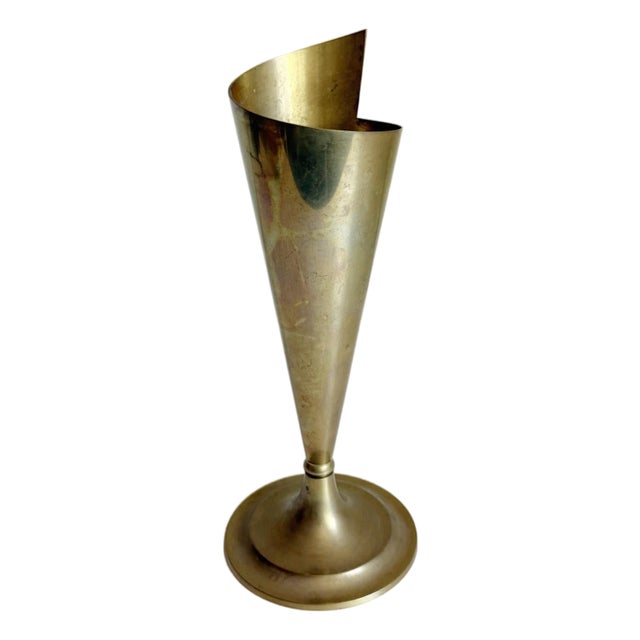 1950s Spiral Brass Vase For Sale