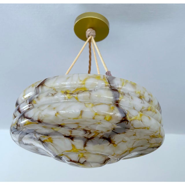 Metal Art Deco Pendant Light in Amber Marble Glass, 1930s For Sale - Image 7 of 18