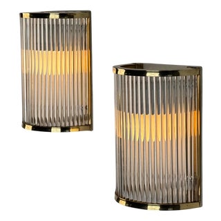 Art Deco Style Murano Glass and Brass Wall Sconces attributed to De Majo, 1970s, Set of 2 For Sale