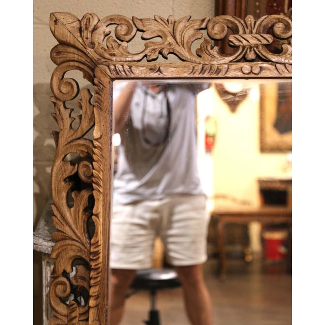 Late 19th Century 19th Century French Louis XIII Carved Bleached Oak Pierced Foliate Wall Mirror For Sale - Image 5 of 10