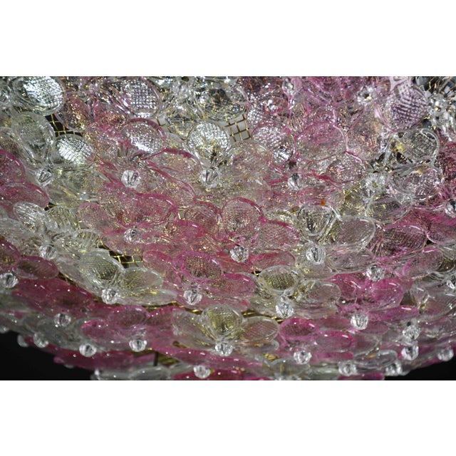 1970s Wonderful Extra Large Size Pink Murano Glass Ceiling Light Flower by Seguso For Sale - Image 6 of 15