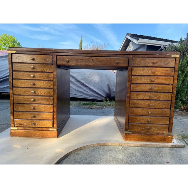1970s Vintage Mid Century Modern Altavista Lane Printmaker’s Desk With Burl Wood Top For Sale - Image 12 of 12