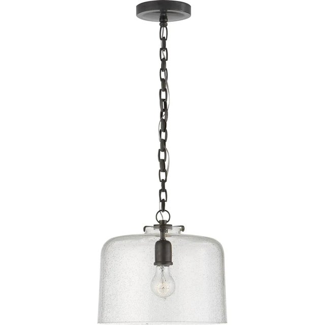 Transitional Thomas O'Brien for Visual Comfort Signature Katie Dome Pendant in Bronze with Seeded Glass For Sale - Image 3 of 4