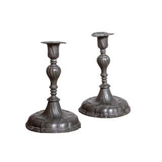 German Pewter Baroque Candlesticks, 1750, Set of 2 For Sale