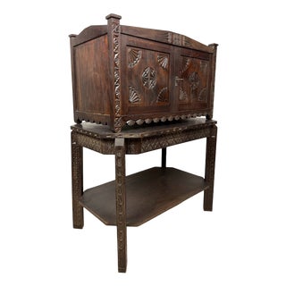Spanish Carved Oak Bargueño on Stand, 1930 For Sale