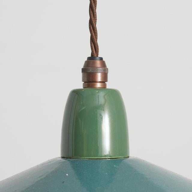 Vintage French Coolie Enamel Pendant Light in Blue, 1930s For Sale - Image 4 of 6