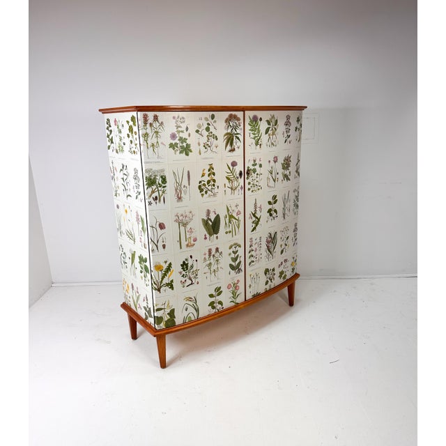 Mid-Century Modern 1950’s Swedish Curved Front Cabinet With Nordens Flora Illustrations For Sale - Image 3 of 13