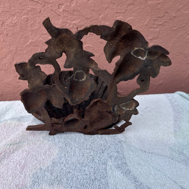 Brown Vintage Cast Iron Bird on Grapevine Wall Mounted Garden Bird Feeder/Decor For Sale - Image 8 of 9