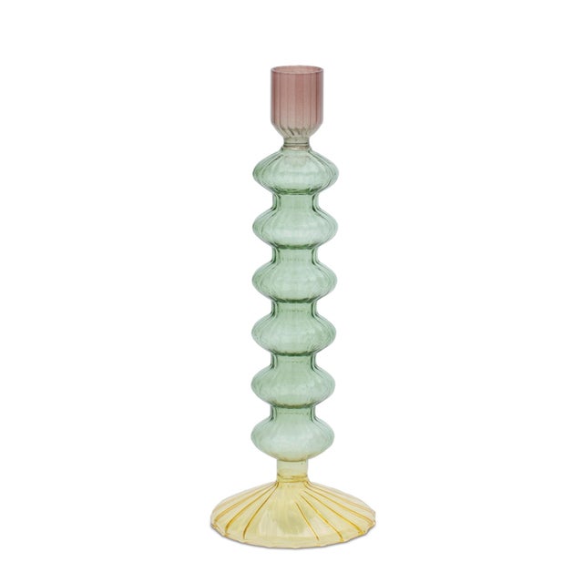 2020s Multicolored Glass Taper Candle Holder (Set of 3) For Sale - Image 5 of 6