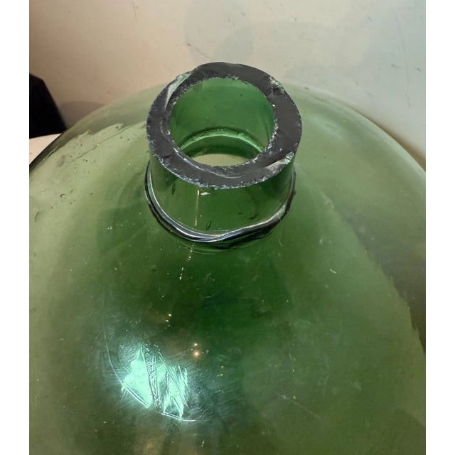 19th Century 19th Century Gigantic Rare Cut Off Top Hand Blown Green Glass Demijohn Carboy Wine Bottle Jug For Sale - Image 5 of 13