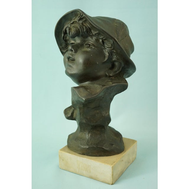 19th Century Bronze Bust Sculpture of a Peasant Child on a Marble Base by Francesco Paolo Michetti For Sale - Image 3 of 18
