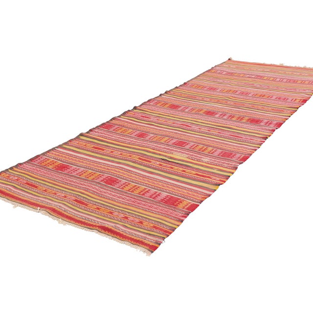 78948 Vintage Turkish Kilim Rug, 02'07 x 08'02. This handwoven wool vintage Turkish kilim rug runner offers a vibrant and...