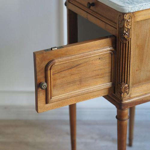 Antique French Bedside Table with Marble and Porcelain Top, 1890s For Sale - Image 10 of 17