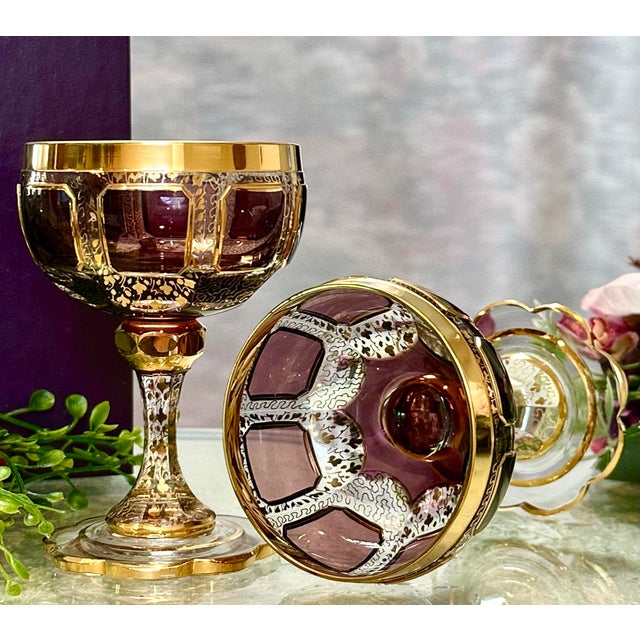 Antique Steiner & Vogel Amethyst and Gold Champagne Coupes Moser Styled - A Pair For Sale - Image 10 of 12