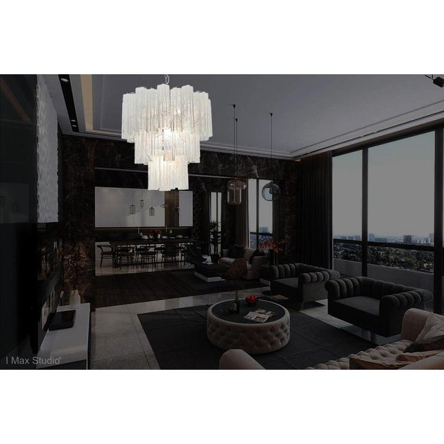 Big Three-Tier Murano Glass Tube Chandelier in White Albaster, 1980s For Sale - Image 11 of 12