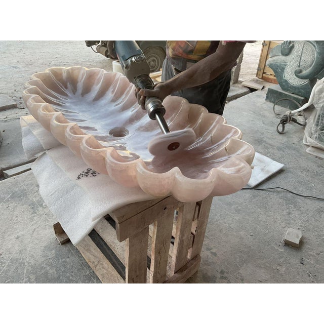 Pink Quartz Luxury Stone Scalloped Sink Basin For Sale - Image 11 of 12