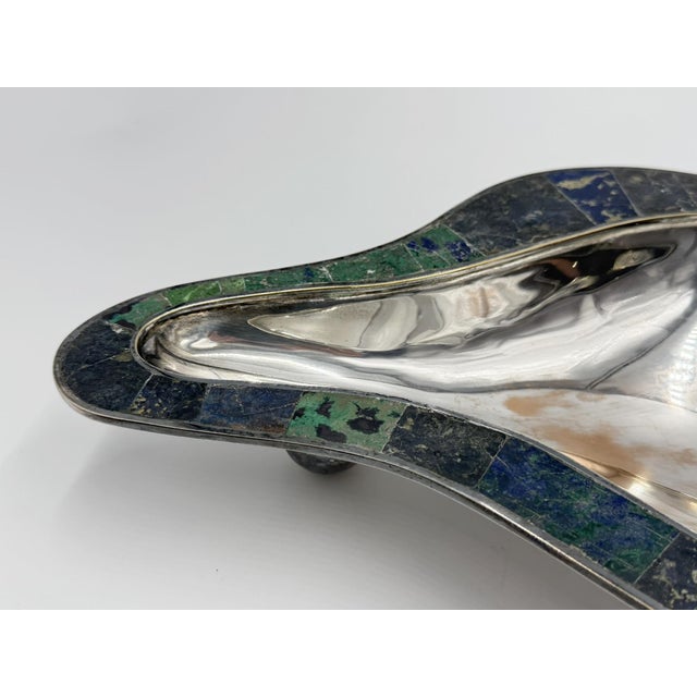 Mid 20th Century Los Castillo Taxco Modernist Silver Plate Malachite & Lapis Centerpiece Bowl For Sale - Image 13 of 18