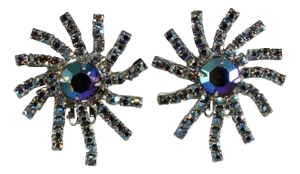 1960s Vintage Starburst Clip Earrings With Aurora Borealis Rhinestones, A Pair