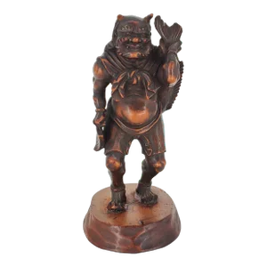 Early 20th Century Japanese Oni Wood Carving Okimono Demon Figure Fish Sculpture Meiji Period