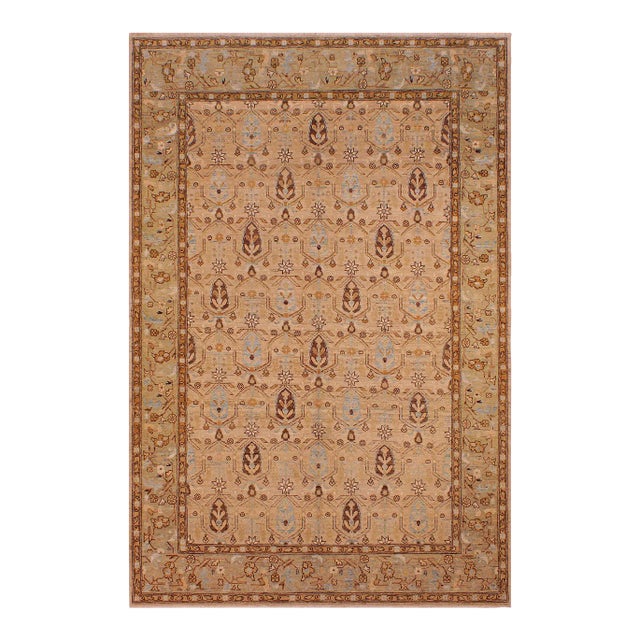Oriental Ziegler Tan Brown Hand-Knotted Wool Rug - 6'2'' X 9'10'' For Sale
