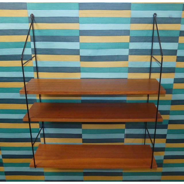 Black Mid-Century Modern String Shelf in Walnut, 1960s For Sale - Image 8 of 12