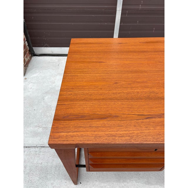 Beautiful Kai Kristiansen Teak Desk with drawers and front cabinets! Desk opening is 24.5 wide and 26.5 high. Sled Style...